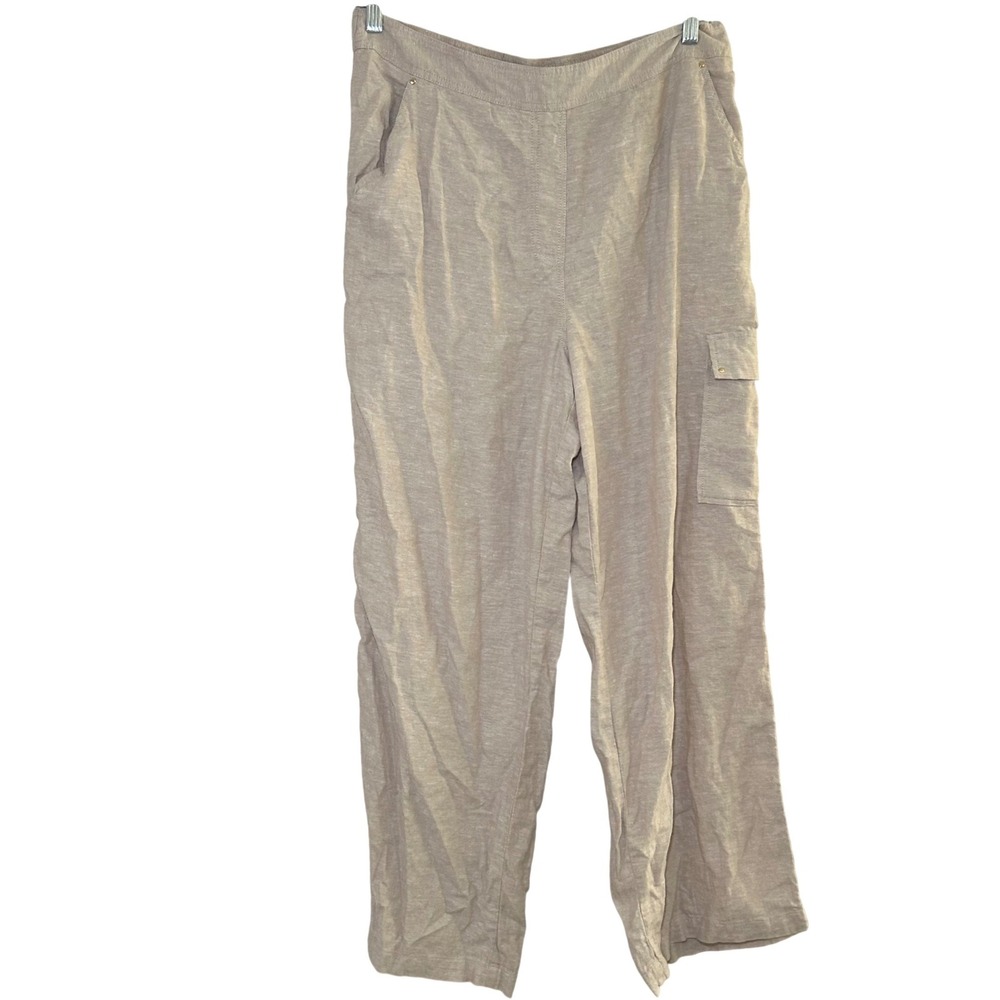 Zac & Rachel Women Linen Cargo Pants Beige Elastic Waist Size XL